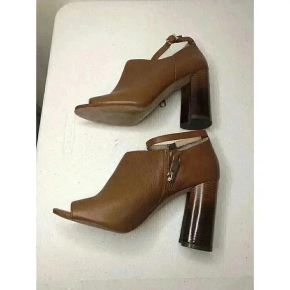 Louise Et Cie Kieran Womens 7M/37.5 Tan Leather Open Toe Ankle Strap Shoes Zip - Picture 5 of 8